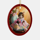 Schattigee kat op het bed keramisch ornament (Rechts)