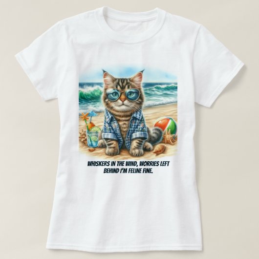 Schattigee kat op het strand Cat Lovers T-Shirt (Design voorkant)