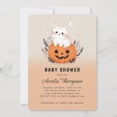 Schattigee kat op pompoen Halloween Baby shower Kaart (Voorkant)