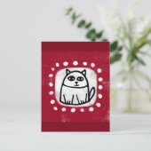Schattigee kat op rood Briefkaart (Staand voorkant)