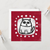 Schattigee kat op rood Wenskaart Kaart (Voorkant / Achterkant in situ)