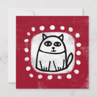 Schattigee kat op rood Wenskaart