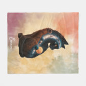 Schattigee Kat & Planeten, Leuk Dier, Waterverf, C Fleece Deken (Voorkant (Horizontaal))