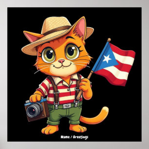Schattigee kat Puerto Ricaanse vlag Boricua Hispan Poster