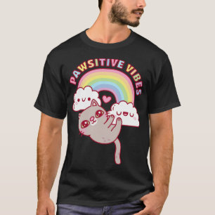 Schattigee kat regenboog en wolken passieve vibes t-shirt