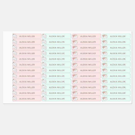 Schattigee kat roze blauw meisje school naam label (Vel)