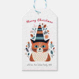 Schattigee kat Scandinavische volkskunst kerst Cadeaulabel