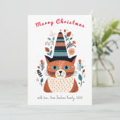 Schattigee kat Scandinavische volkskunst kerst Feestdagenkaart (Staand voorkant)