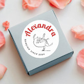 Schattigee kat schets rood en wit Edward Lear Ronde Sticker