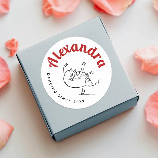 Schattigee kat schets rood en wit Edward Lear Ronde Sticker