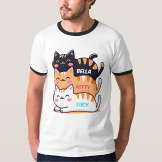 Schattigee kat slaapt op elkaar t-shirt