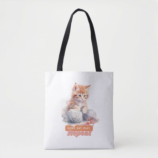 Schattigee kat "slapen, eten, spelen, herhalen" tote bag (Voorkant)