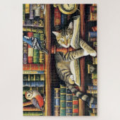 Schattigee kat Slumber in het boek Nook Animal Legpuzzel (Verticaal)