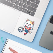 Schattigee Kat Spelen Voetbal - 01 Sticker (Laptop met iPhone)