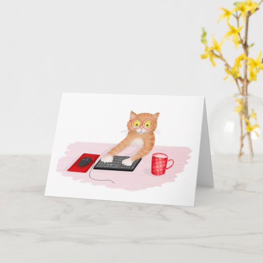 Schattigee kat surfen op het internet op een compu kaart (Gele Bloem)