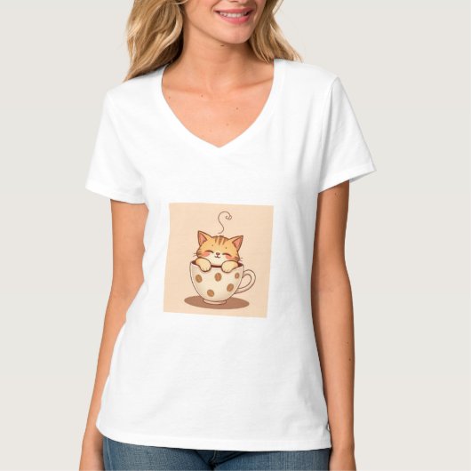 Schattigee Kat t-shirt Koffiethee (Voorkant)