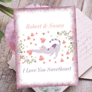 Schattigee kat typografie roze rode harten Valenti Feestdagenkaart