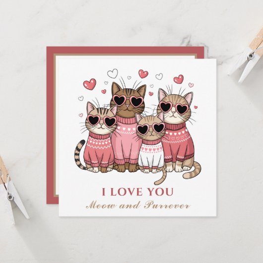 Schattigee Kat Valentijnsdag Kaart Kat Mama Roze (Voorkant / Achterkant in situ)