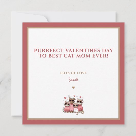 Schattigee Kat Valentijnsdag Kaart Kat Mama Roze (Achterkant)