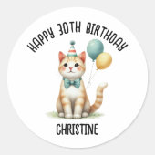 Schattigee kat verjaardagsfeestje gunsten ronde sticker (Voorkant)
