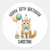 Schattigee kat verjaardagsfeestje gunsten ronde sticker (Voorkant)