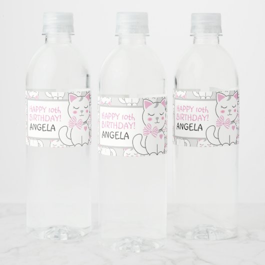 Schattigee kat verjaardagsfeestje waterfles label waterfles etiket (Flessen)