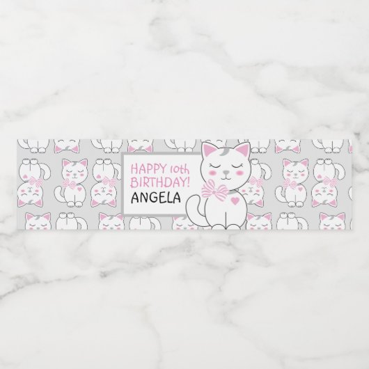 Schattigee kat verjaardagsfeestje waterfles label waterfles etiket (Enkel label)