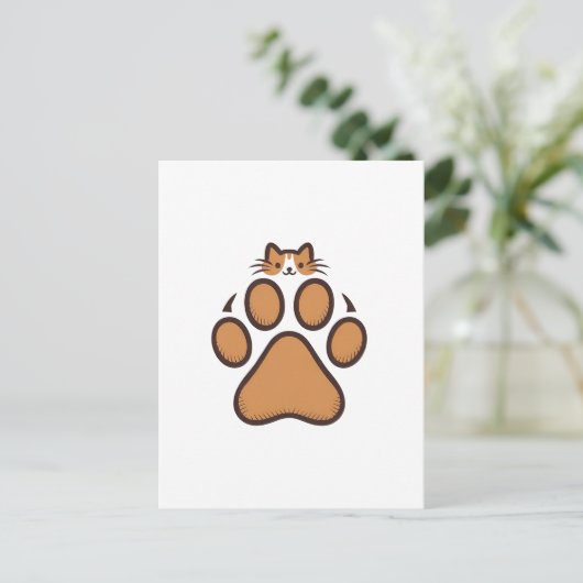 Schattigee kat verstopt zich in pootafdruk - Illus Briefkaart (Staand voorkant)