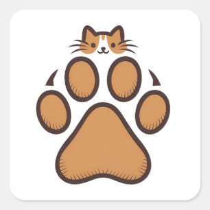 Schattigee kat verstopt zich in pootafdruk - Illus Vierkante Sticker