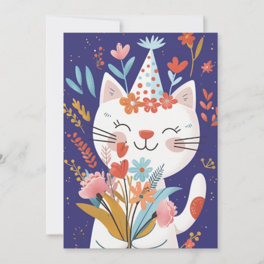 Schattigee kat viering verjaardagsuitnodiging Kaar Kaart (Voorkant)