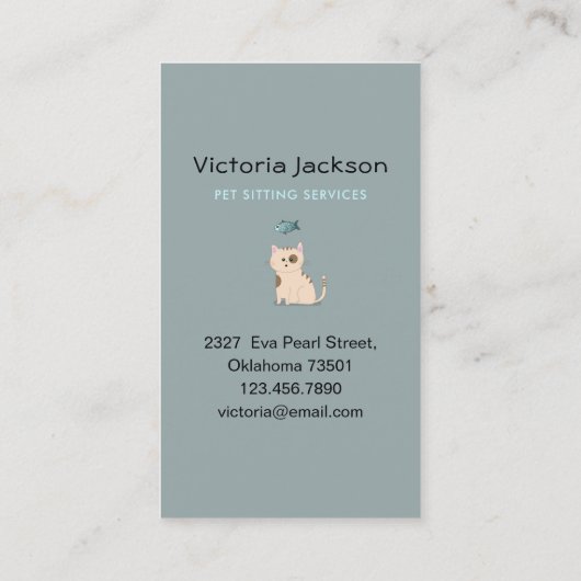 Schattigee Kat Vis l Huisdier Zitdiensten Zorg Pau Visitekaartje (Achterkant)