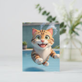 Schattigee Kat Vliegend Zwemmen Duiken in Zwembad  Briefkaart (Staand voorkant)