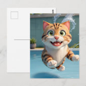 Schattigee Kat Vliegend Zwemmen Duiken in Zwembad  Briefkaart (Voorkant / Achterkant)