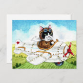 Schattigee kat vliegreis Bon Voyage briefkaart (Voorkant / Achterkant)