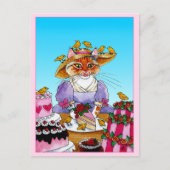 Schattigee kat, vogel, verjaardagstaart briefkaart (Voorkant)