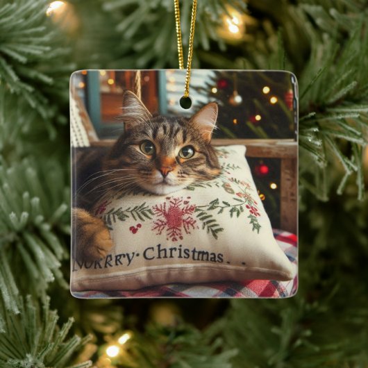 Schattigee kat vrolijk kerstfeest Ornament (Boom)