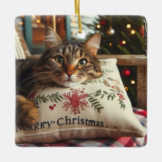 Schattigee kat vrolijk kerstfeest Ornament (Voorkant)