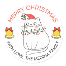 Schattigee Kat Vrolijke Kerstmis Stickers Kat en L