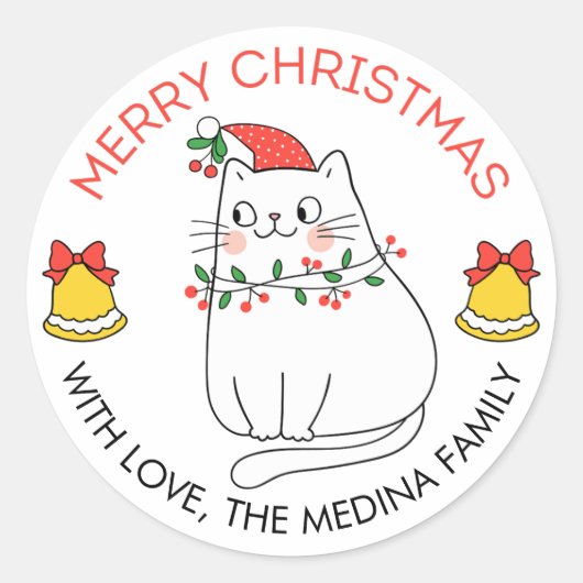 Schattigee Kat Vrolijke Kerstmis Stickers Kat en L (Voorkant)
