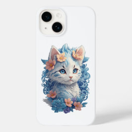 Schattigee Kat Waterverf Schilderen met Floral Spl Case-Mate iPhone 14 Hoesje