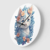 Schattigee Kat Waterverf Schilderen met Floral Spl Grote Klok (Hoek)