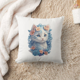 Schattigee Kat Waterverf Schilderen met Floral Spl Kussen