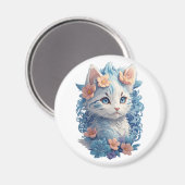 Schattigee Kat Waterverf Schilderen met Floral Spl Magneet (Voorkant / Achterkant)