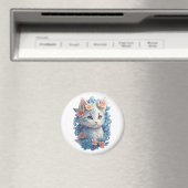 Schattigee Kat Waterverf Schilderen met Floral Spl Magneet (Insitu (Vaatwasser))