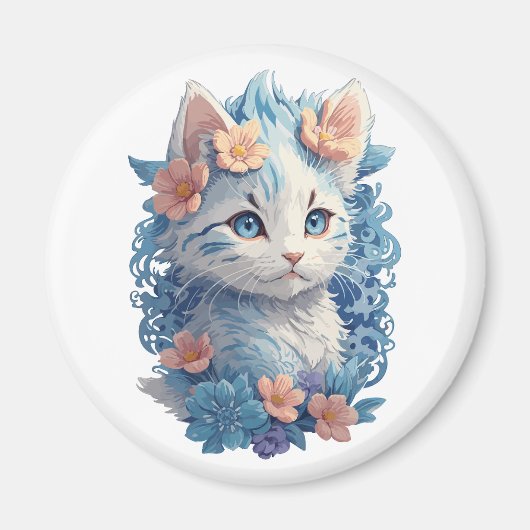 Schattigee Kat Waterverf Schilderen met Floral Spl Magneet (Voorkant)