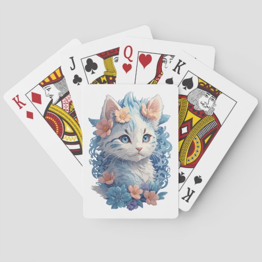 Schattigee Kat Waterverf Schilderen met Floral Spl Pokerkaarten (Achterkant)