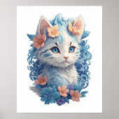 Schattigee Kat Waterverf Schilderen met Floral Spl Poster (Voorkant)
