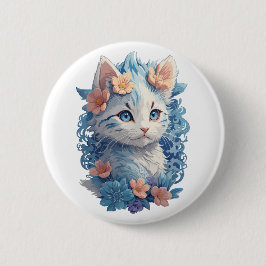Schattigee Kat Waterverf Schilderen met Floral Spl Ronde Button 5,7 Cm