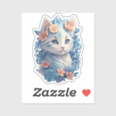 Schattigee Kat Waterverf Schilderen met Floral Spl Sticker (Vel)
