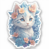 Schattigee Kat Waterverf Schilderen met Floral Spl Sticker (Voorkant)